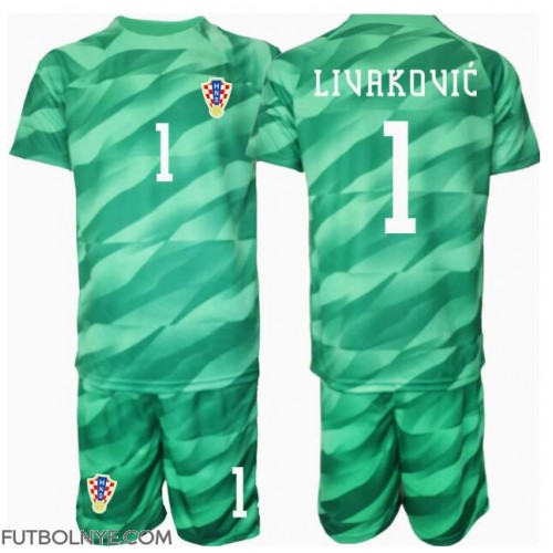 Camiseta Croacia Dominik Livakovic #1 Portero Visitante Equipación para niños Eurocopa 2024 manga corta (+ pantalones cortos)